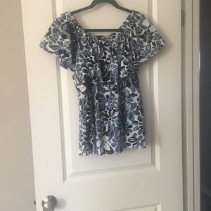 Loft blue and white ruffle top.  Size XL
